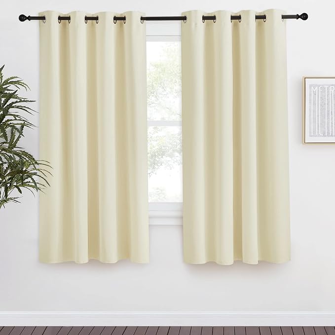 NICETOWN Beige Blackout Curtain 57 inch Length, W55 x L57 Inch, 8 Grommets Top, 1 Piece, Thermal Insulated Modern Window Treatment Soundproof Drape Panel for Bedroom/Living Room