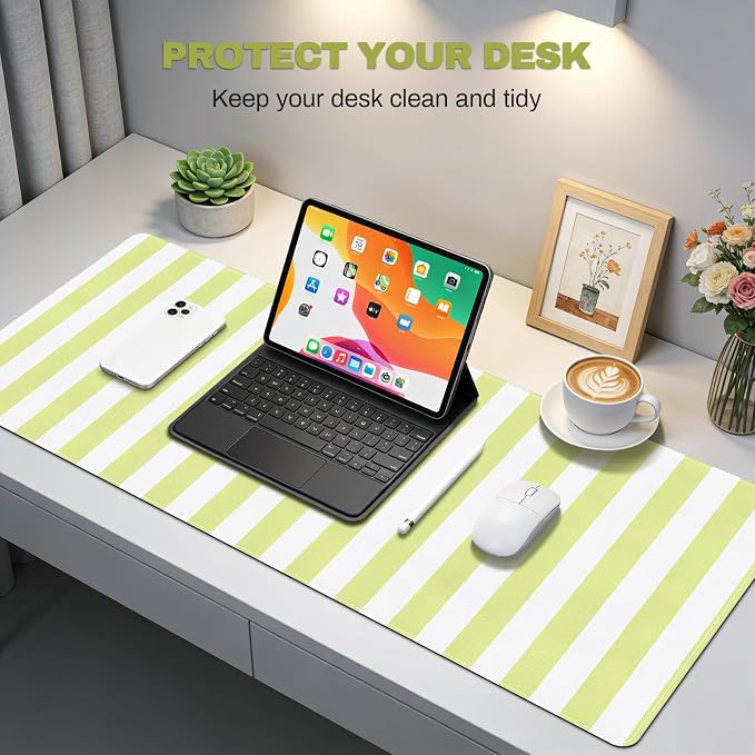 Yellow Desk Mat, Striped Keyboard Pad PU Leather Mouse Pad Computer Mat,Non-Slip Extra Large Gaming Mousepad for Laptop,Cute Desk Pad Home Office Desktop Decor