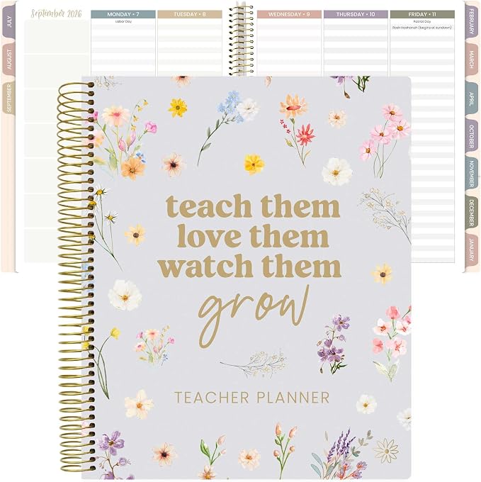 bloom daily planners New Undated Academic Year Teacher Planner & Calendar with Frosted Protective Cover - 7 Period Lesson Plan Organizer Book (9" x 11") - Teach Them Love Them