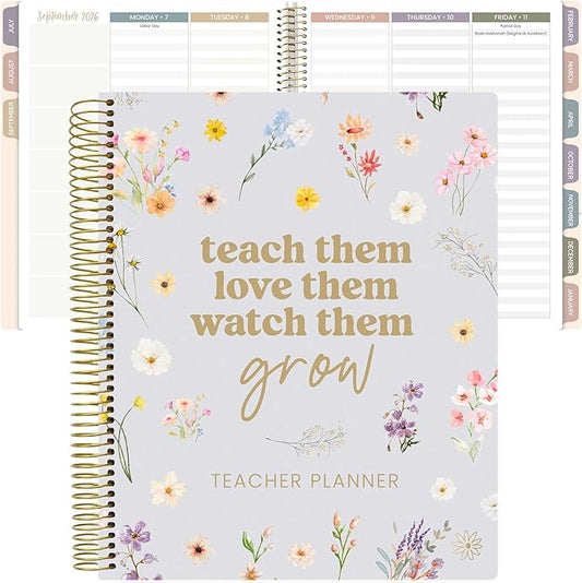 bloom daily planners New Undated Academic Year Teacher Planner & Calendar with Frosted Protective Cover - 7 Period Lesson Plan Organizer Book (9" x 11") - Teach Them Love Them