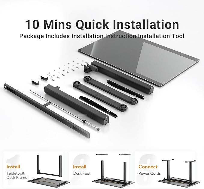 Claiks Glass Standing Desk, 40x24 Inch, Super Black | Adjustable Height, Tempered Glass Top, Stand Up, Quick Install, 3 Memory Presets