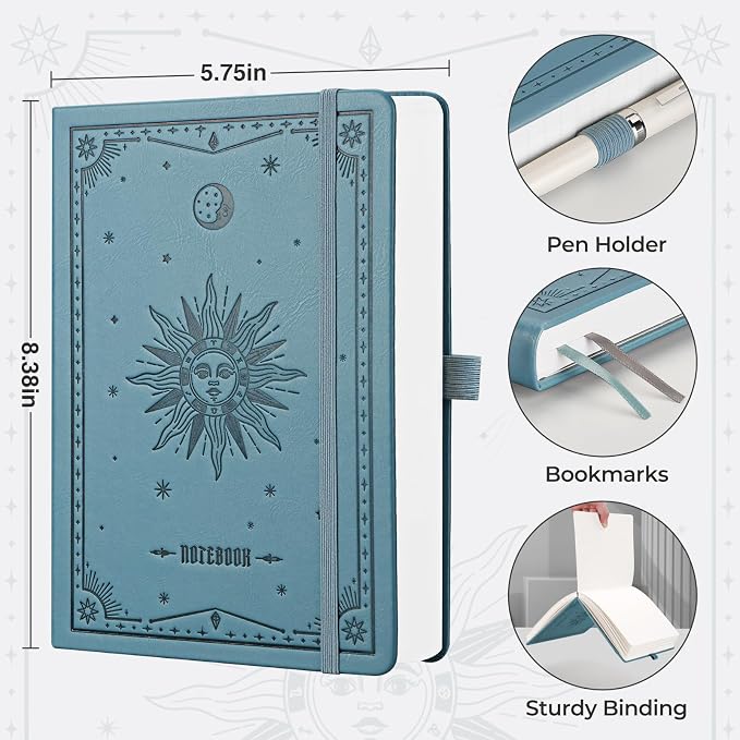 EMSHOI Graph Paper Notebook, 320 Pages, 100gsm Thick Paper, A5 PU Leather Hardcover, 5mm Grid Notebook for Work School Math Engineering Writing Graphing, Small 5.75"x8.38", Light Blue