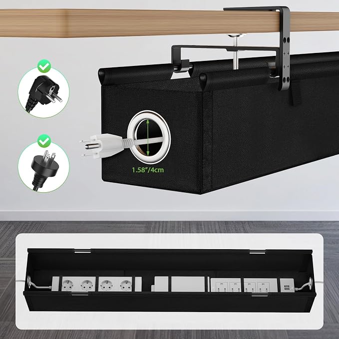 KEEGH Under Desk Cable Management Tray 36", No Drill Cord Organizer, Black | Heavy Duty, Large Capacity, 3-Level Clamp Fit 0"-2.5" Desks, Clamp/Screw Mount, for Home, Office, Gaming, Room, Studio
