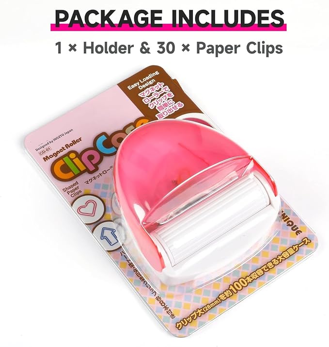 Paper Clip Holder, Magnetic Paper Clip Dispenser with 100pcs 28mm Pink Paper Clips, Cute Office Supplies for Desk Organizer