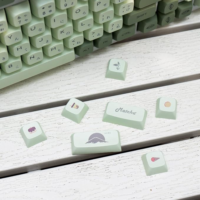 mintcaps PBT Japanese Keycaps Matcha Green XDA Profile Cute Keycaps Set 124 Keys Custom Dye-Sub Keyboard Key caps for Cherry Gateron MX Switches Mechanical Keyboards