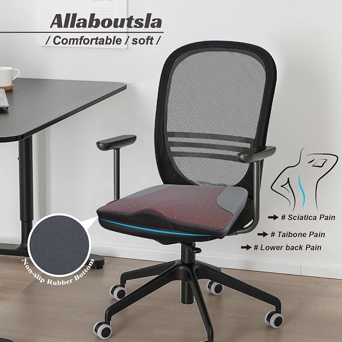 Allaboutsla Car Seat Cushion, Car Seat Cushions for Long Driving | Comfortable Memory Foam Driver Seat Cushion, Automotive Seat Cushions, Butt Pillow for Car,Truck, Office Chair, Brown