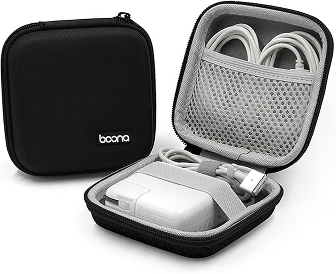 Charger Case for Macbook, Portable Tech Electronic Organizer Bag, Small Travel Storage Pouch for Laptop Accessories, MacBook Power Adapter, Charging Cords, USB Drives (Black-Oxford, M)