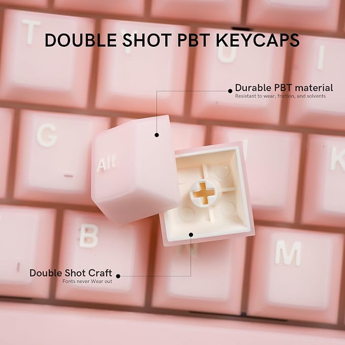 dagaladoo Pink Jade keycaps,Double Shot PBT keycaps Crystal Set,Ceramic Custom Keycap Translucent,Cherry Profile Key caps for 60%/65%/75%/TKL/96%/100% US Layout Mechanical Keyboard(121keys)