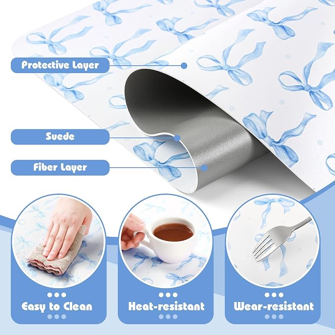 Teenyyou Coquette Bow Makeup Mat for Vanity Top Protector Back to School Gift 31.5" X15.7" Dual Side Leather Desk Mouse Pad Girly Waterproof Nonstick Dressing Vanity Cover for Women Home Office