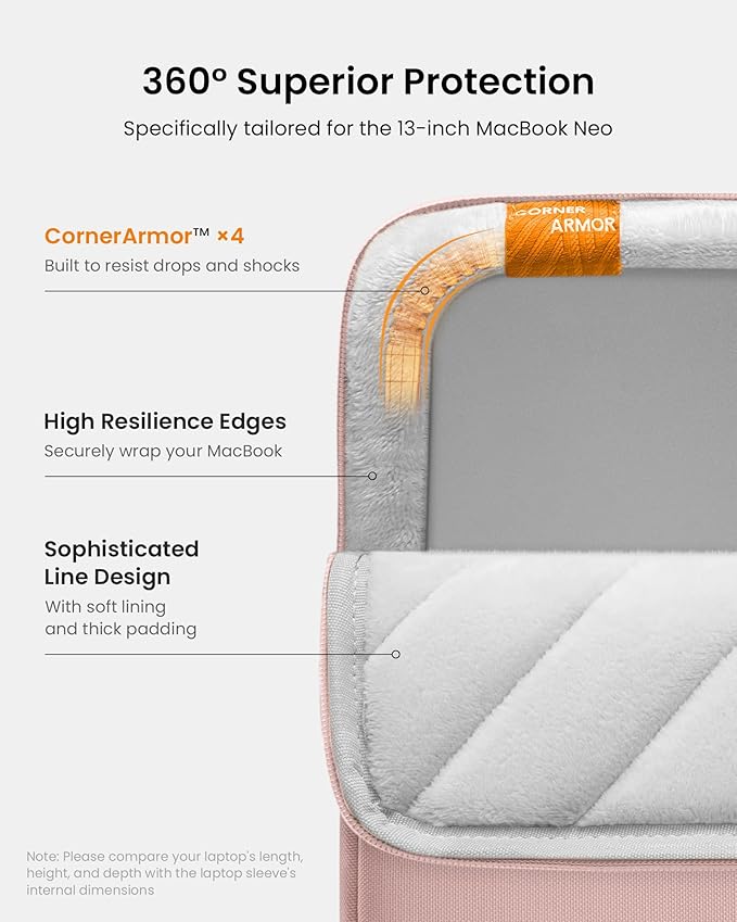 tomtoc 360° Protective Laptop Sleeve Designed for 13-inch New MacBook Neo A3404 (2026) A18 Pro Chip, Water-Resistant Shockproof Computer Case Bag Fits 12-13 Inch Surface Pro Copilot+ PC