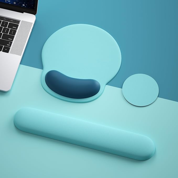 Mouse Pad with Keyboard Wrist Rest,Ergonomic Mouse Pad Wrist Support PU Base with Coaster,Mousepad with Nonslip Base for Computer Laptop Keyboard Home&Office