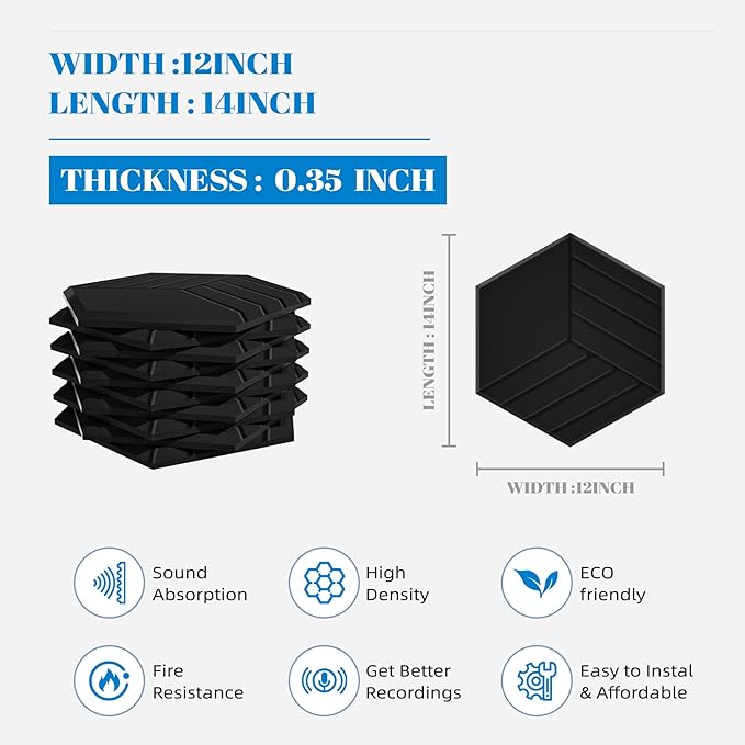 15 Pack Self-Adhesive Sound Proof Foam Panels for Walls, Acoustic Panels 12" x 14" x 0.4" High Density Y-Lined Sound Absorbing Tiles, Flame-Retardant, Peel & Stick