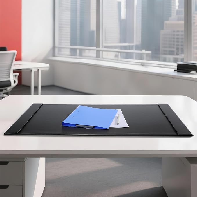 34" x 20" Leather Desk Blotter with Side Rails for Writing Leather Executive Desk Pad Protector Desk Mat for Office Home Workplace Black