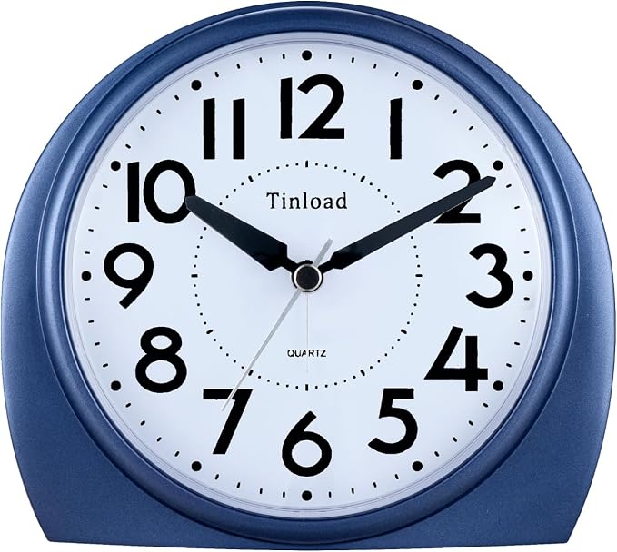 Tinload 5.5" Large Analog Alarm Clock Silent Non Ticking, Gentle Wake, Beep Sounds, Increasing Volume, Battery Operated Snooze and Manual Light, Blue