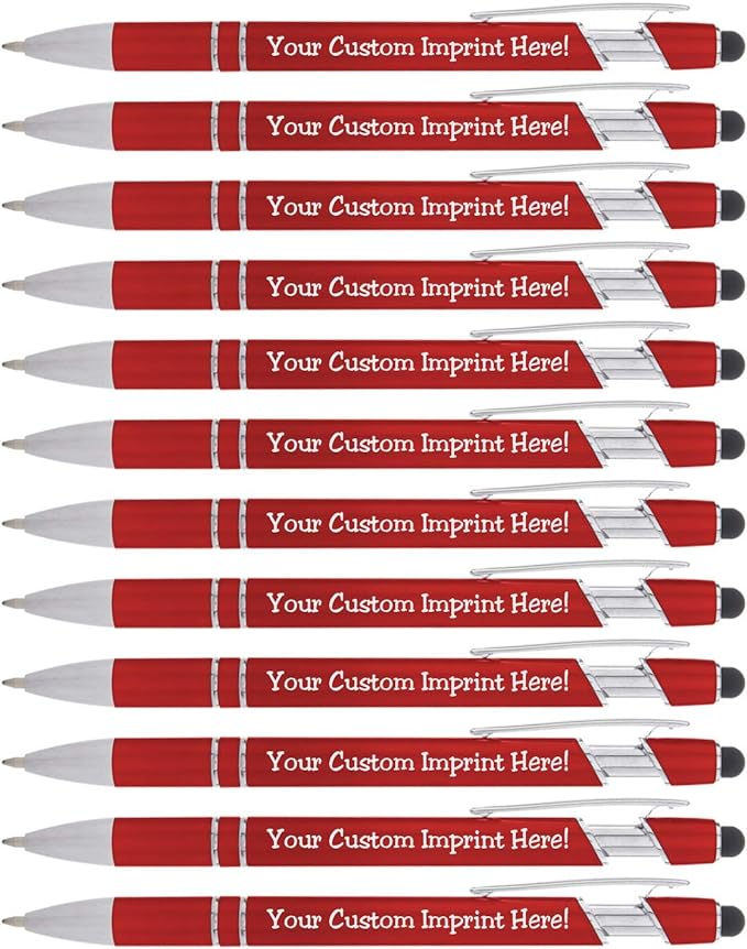 Express Pencils - The Legacy - Custom Metallic Printed Name Pens with Black Ink - Imprinted with Logo or Message - Great Gift Ideas - FREE PERSONALIZATION 12 pcs/pack (Red)
