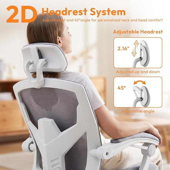 Ergonomic Office Chair with Footrest, Comfortable Desk Chair Gaming Chair | Leg Rest, Swivel Mesh Desk Chair with Headrest and Lumbar Support for Home, Office, Work, Study, Grey