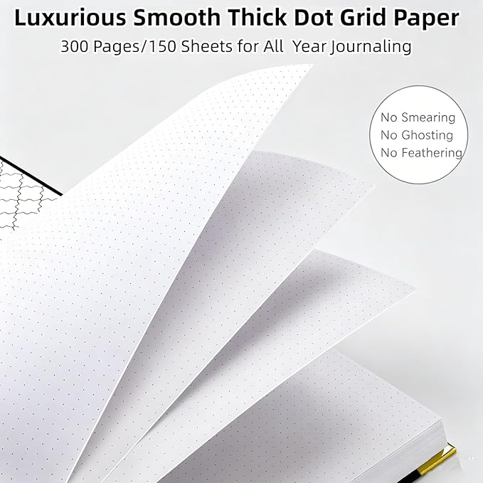 Spiral Notebook Bullet Dotted Journal, 300 Pages Thick No Bleed Paper Hardcover Journaling Notebooks, Leather Dot Grid Notebook for Planning, Lay Flat Large Notebook for Women Men, A5 Notebook, Pink