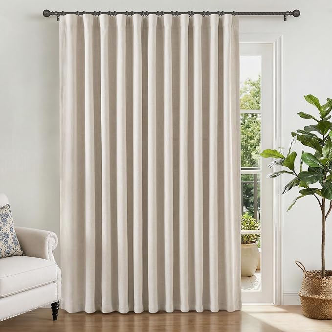 INOVADAY 100% Blackout Curtains for Bedroom, Black Out Curtains 96 Inch Long, Clip Rings Linen Blackout Drapes, Thermal Insulated Room Darkening for Living Room, 1 Panel - Beige,W102xL96