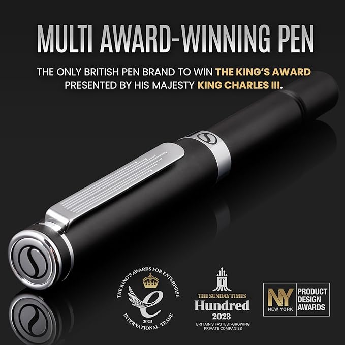 Scriveiner Black Rollerball EDC Luxury Pen, Stunning Pocket Pen with Chrome Finish, bundle with Rollerball Refill Black Medium - 4 Rollerball Refills in one box