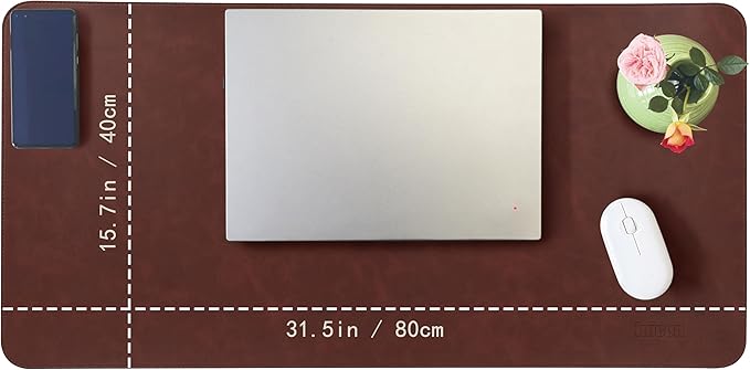 Leather Desk Mat, 31.5"x15.7" Non-Slip PU Leather Desk Pad, 2mm Thick Desk Blotter with Stiched line, Retro Large Mouse Pad, Laptop Pad for Office & Home Use (Brown)