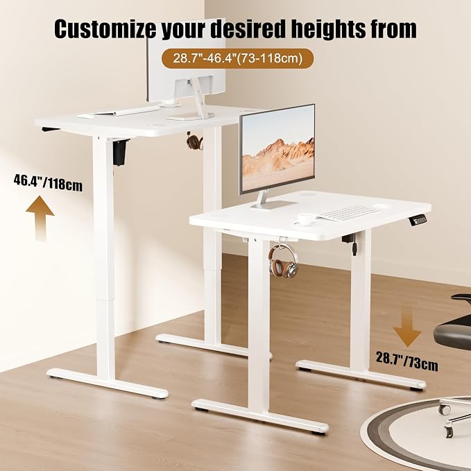 Small Standing Desk, 32"x24" Height Adjustable Sit-Stand Home Office, White | Electric Adjustable Standing Desk, Sit to Stand Computer Office Desk with Splice Board, Memory Preset, Lifts 28.7''-46.5"
