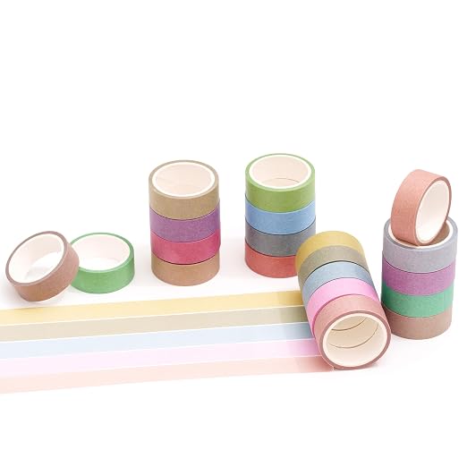 YUBBAEX 20 Rolls Solid Colors Washi Tape Set Pastel Colored Masking Rainbow Decorative Tapes, Designer's Selection (Macaron)