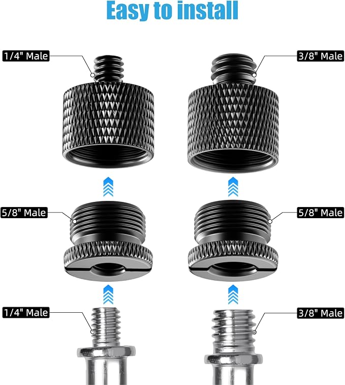 8 Pack Mic Stand Adapter 5/8 Female to 3/8 Male and 3/8 Female to 5/8 Male, 5/8 Female to 1/4 Male and 1/4 Female to 5/8 Male Screw Thread Adapter Mic for Microphone Stand Boom Arm Camera Tripod