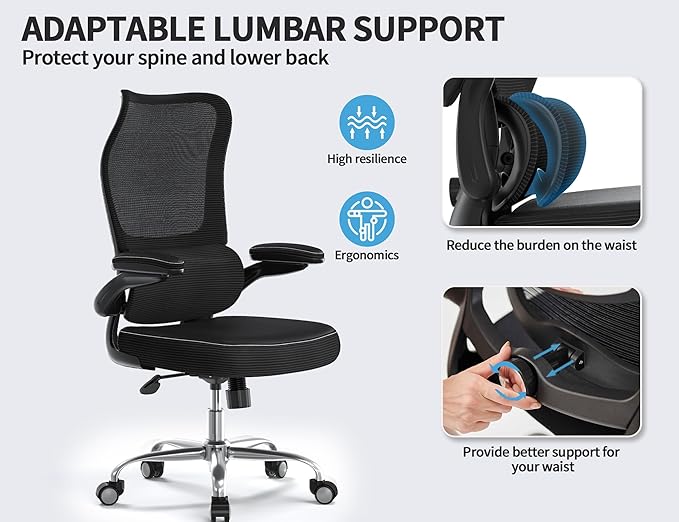 TRALT Ergonomic Office Chair- Desk Chair with Adjustable Lumbar Support | Big and Tall Back Ergonomic Desk Chair - Home Office Mesh Chairs and PU Leather Seat for Home Reading to Adults(Black)