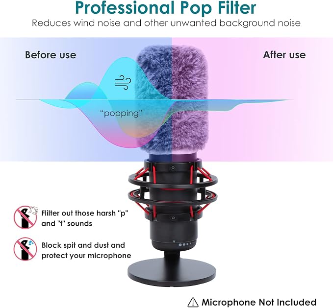 YOUSHARES QuadCast Mic Windscreen, Furry Wind Cover Compatible with HyperX QuadCast Mic and HyperX QuadCast S microfono for Filter Ambient and Breathing Winds