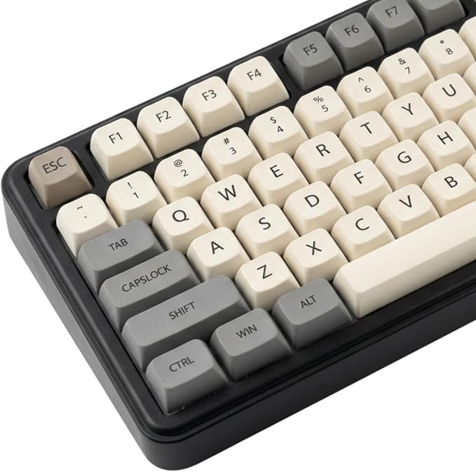 133 Keys PBT Dye Sublimation Keycaps, Retro Grey White Minimalist Keycap Set, XDA Profile Custom Keycaps for Mechanical Keyboard 60% 65% 75% 100% Cherry MX Switches
