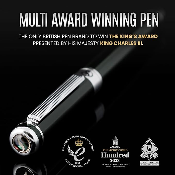 Scriveiner Black Green Fountain Pen - Stunning Luxury Pen with Chrome Finish, Schmidt Nib (Medium), Best Pen Gift Set for Men & Women, Professional, Executive, Office, Nice Pens