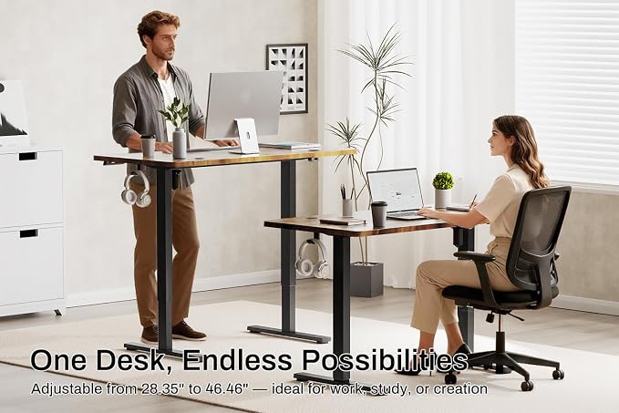 Standing Desk Electric Height Adjustable Desk 39.37 x 23.6 Inches Sit Stand up Desk, Computer Home Office Desk Memory Preset with Two-Piece Desktop (Vintage Brown, 40 * 24 Inch)