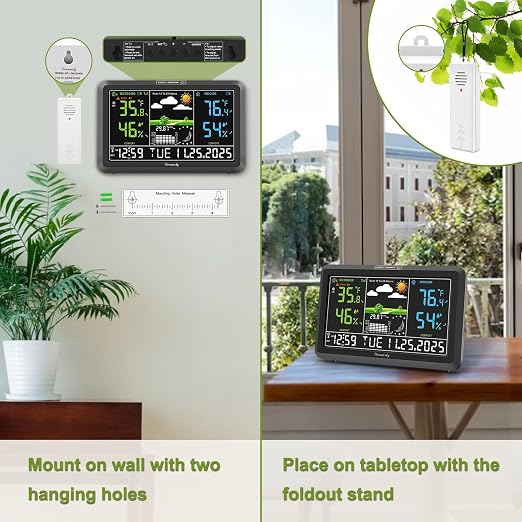 DreamSky Weather Station Indoor Outdoor Thermometer Wireless, Atomic Clock | Digital Large Display with Backlight Dimmer, USB Port, Inside Outside Temperature Humidity Monitor for Home (Plug-in)
