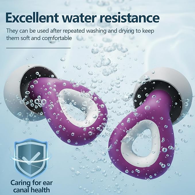 Ear Plugs for Sleeping Noise Cancelling - Purple Reusable Earplugs for 24dB Noise Reduction Snoring Concerts Sleep Deep Focus Work Travel Study, Silicone Flexible Hearing Protection Ear Plugs +3Tips
