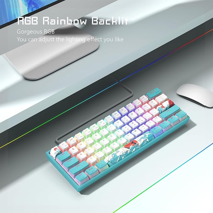Womier 60% Percent Keyboard,WK61 V2 Mechanical RGB Wired Gaming Keyboard,Hot-Swappable Creamy Key Board with PBT Keycaps,Linear Red Switch for Windows/MAC (Blue)