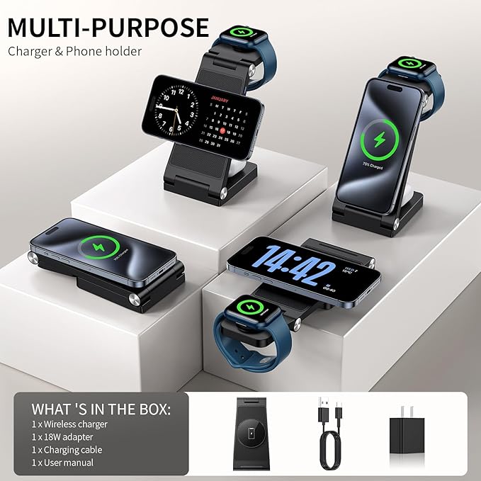 2026 Traveling Wireless Mag-Safe Fast Charging Station,Magnetic 3 in 1 Charger with Light for iPhone 17 16 15 14 13 12 Pro Max Plus,Apple Watch Series & Air pods 4 3 2 Pro-Gifts for Wife & Husband