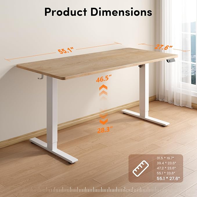FEZIBO One-Piece Standing Desk, 55"x28" Seamless Tabletop Electric Height Adjustable for Home Office, Study Rooms & Multi-Device Workstations, Maple