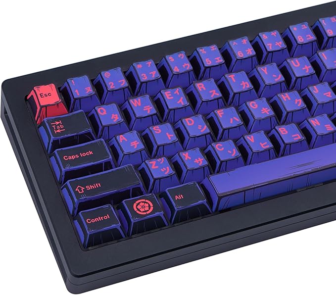 Purple Japanese PBT Custom Keycaps, 130 Keys Black Purple Manga Key Caps, Cherry Profile Dye Sublimation Keyboard Keycap Set for Cherry MX Gateron Kailh Switches Mechanical Keyboard