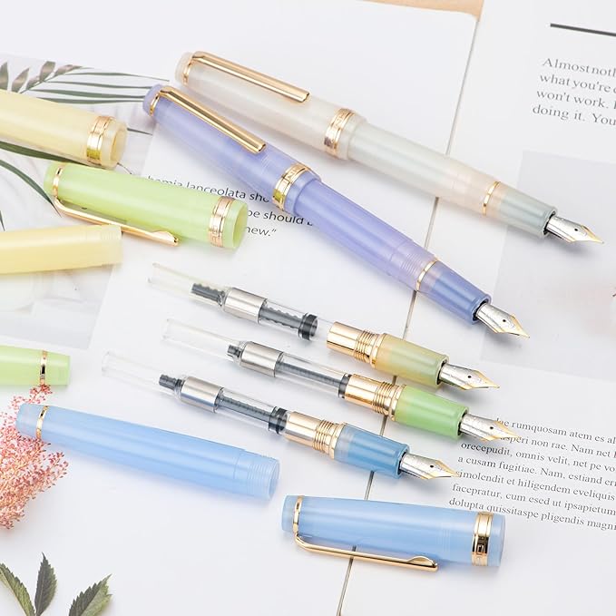 Jinhao 82 Acrylic Fountain Pen, Iridium Fine Nib with Ink Converter, Transparent Purple Classic Design Smooth Writing Pen (Gold Trim)