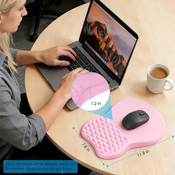 MROCO Ergonomic Mouse Pad with Wrist Support, 11.8 x 7.8 in, Pale Pink | Memory Foam Wrist Rest Mouse Pad, Non-Slip Base, Smooth Lycra Surface for Office & Home, Comfortable Wrist Support