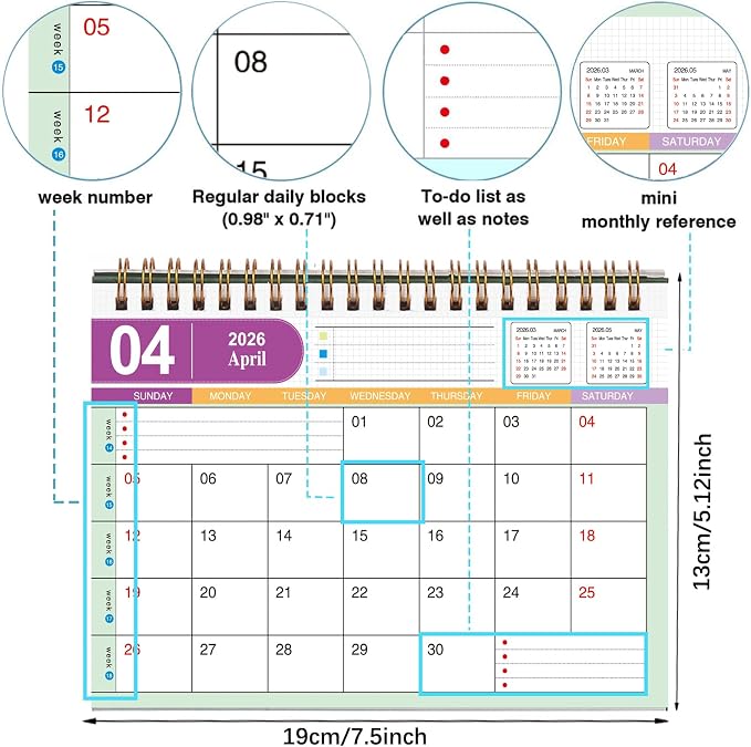 Small Desk Calendar 2026, Standing Flip Desktop Calendar from January 2026 to June 2027 - Metal Ring Twin-Wire Binding Monthly Desktop Calendar for Home Office School (Green)