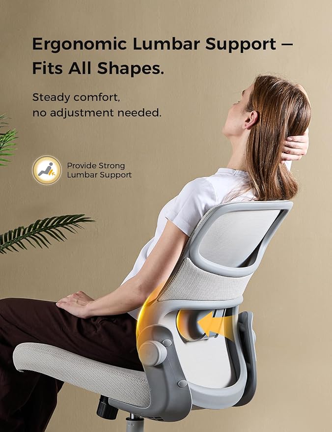 Mesh Office Chair, Armless Ergonomic Desk Chair for Small Spaces | Adaptive lumbar support, 2.8inch dual-density foam and quiet casters suit computer work, gaming and study, sturdy 300-lb base
