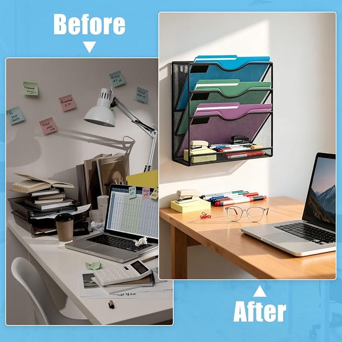 Magnetic File Holder,No Assembly Required & No Drilling,Hanging Magnetic File Organizer,Magnetic Mail Paper Folder Holder for Refrigerator,Whiteboard,File Cabinets (4-Tier)