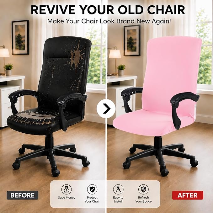 Elastic Computer Chair Cover with Durable Zipper - Protective Removable Washable Universal Office Desk Chair Seat Slip Cover - Stretchy Soft Anti-dust Desk Chair Seat Protector for Dogs, Cats, Pets