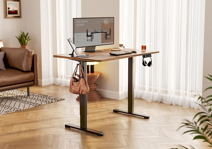YDN Electric Standing Desk Adjustable Height, 32 x 19 Inches Stand up Desk with Cable Management, Home Office Desks with Splice Board & Black Frame, Rustic Brown Top