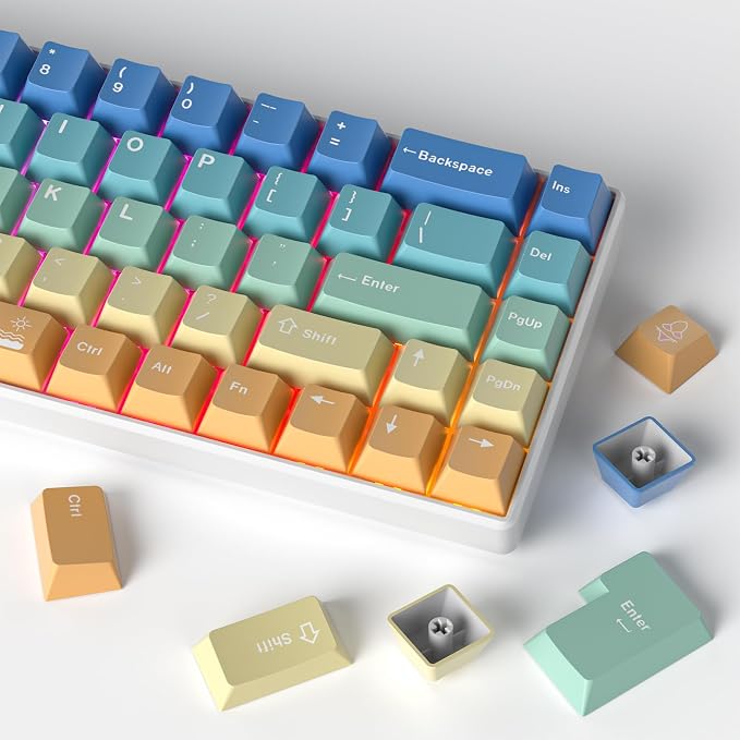 Fogruaden PBT Gradient Keycaps Dye-Sublimation Cute Keycaps, Cherry Profile, 138 Keys Custom Keycap Set for Mechanical Keyboard(SandyBeach)
