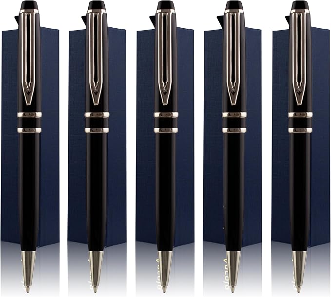 Ancolo Personalized Ballpoint Pens - Executive Writing Pen with 10 Black Ink Refill Engraved with Your Message Name on the Pens Gift Set for Man/Women/Writers/Collection/Journalist