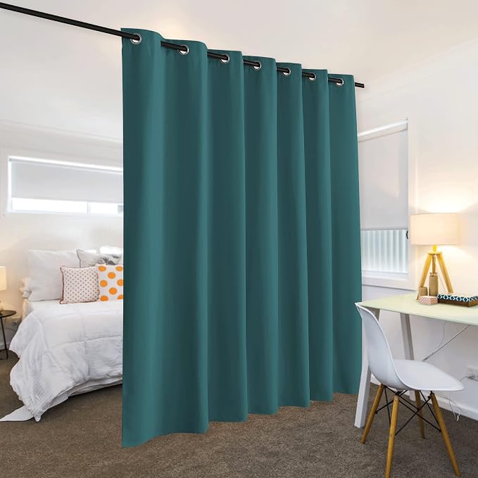 RYB HOME Room Divider Curtains Thermal Insulated Noise Reduce Privacy Window Curtains for Kids Bedroom Nursery Laundry Room Partitions, Wide 150 inches x Long 96 inches, Teal, 1 Panel