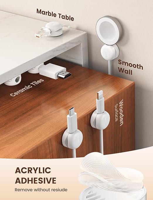Lamicall 12 Pack Spring Cord Organizer, Compact Cable Holder Clips | 8mm Slot, Smaller, Space Saving, Office Desk Accessories, Nightstand Phone Charging Cord Holder, Adhesive Wire Organizer