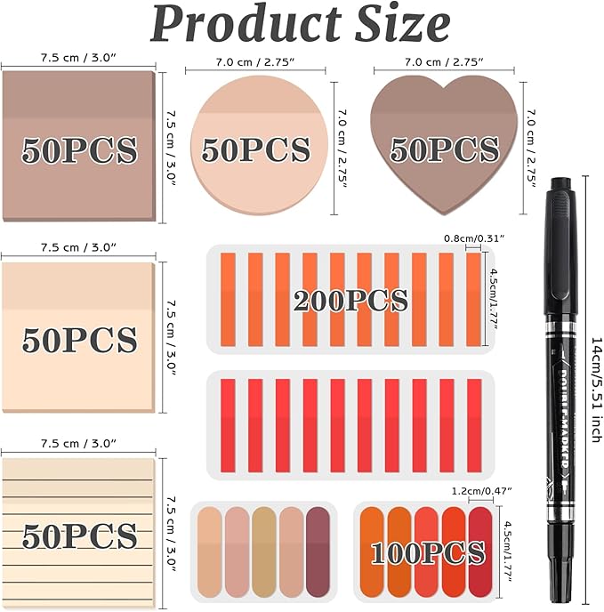850 Sheets Transparent Sticky Notes, 3 x 3 Inch Clear Sticky Notes with Marker Pen for Bible, Waterproof Self-Adhesive Annotation Tabs, Gradient Color Note Pads for School Office (Red)